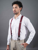 Maroon Check Suspender with Vegan Leather patch - TOSSIDO