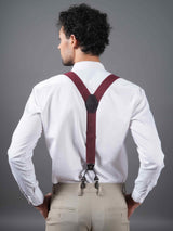 Maroon Check Suspender with Vegan Leather patch - TOSSIDO