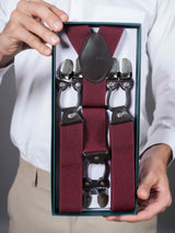 Maroon Check Suspender with Vegan Leather patch - TOSSIDO