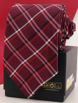 Maroon Check Woven Necktie - TOSSIDO