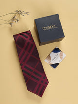 Maroon Check Woven Necktie - TOSSIDO