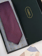 Maroon Check Woven Silk Necktie - TOSSIDO