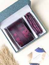 Maroon Floral Necktie Gift - set - TOSSIDO