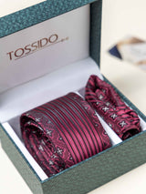 Maroon Geometric Necktie Gift - set - TOSSIDO