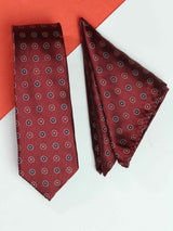 Maroon Geometric Necktie & Pocket Square Giftset - TOSSIDO