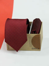 Maroon Geometric Necktie & Pocket Square Giftset - TOSSIDO