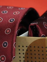 Maroon Geometric Necktie & Pocket Square Giftset - TOSSIDO