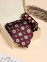Maroon Medallion Performance Silk™ Necktie & Pocket Square Gift Set - TOSSIDO