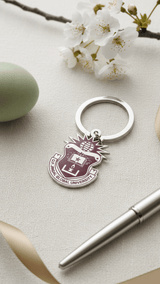 Maroon on Silver JGU Crest Laminated Keychain - TOSSIDO