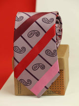 Maroon paisley necktie in woven microfiber, flat lay