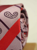 Maroon paisley necktie in woven microfiber, tied view
