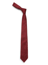 Maroon paisley necktie in woven microfiber, tied view