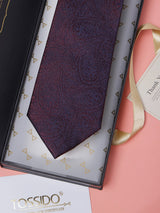 Maroon Paisleys Teflon Silk Necktie - TOSSIDO
