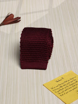 Maroon Solid Silk Knitted Necktie - TOSSIDO