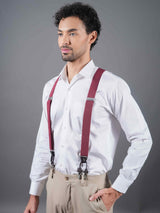 Maroon Solid Suspender with Vegan Leather patch - TOSSIDO