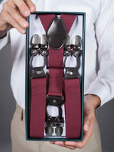 Maroon Solid Suspender with Vegan Leather patch - TOSSIDO