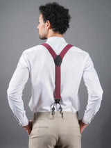 Maroon Solid Suspender with Vegan Leather patch - TOSSIDO