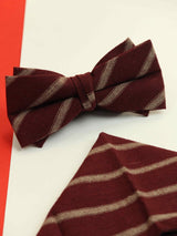 Maroon Stripe Bowtie & Pocket Square Set - TOSSIDO