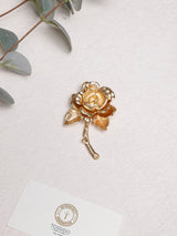 Matte Gold Rose Stem Brooch - TOSSIDO