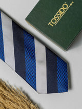 Midnight Blue & Silver Textured Stripe Necktie - TOSSIDO