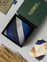 Midnight Blue & Silver Textured Stripe Necktie - TOSSIDO