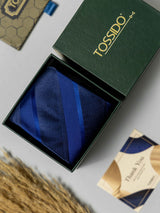 Midnight Blue Striped Necktie - TOSSIDO