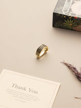 Midnight Noir Multi Row Gold Necktie Ring - TOSSIDO
