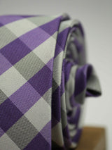 Multicolor check necktie in woven microfiber, tied view