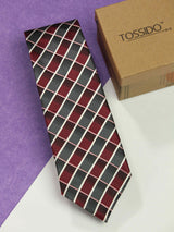 Multicolor check necktie in woven microfiber, flat lay