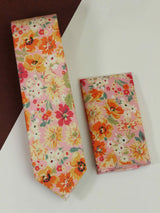 Multicolor Floral Necktie & Pocket Square Giftset - TOSSIDO
