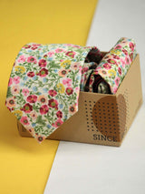 Multicolor Floral Printed Necktie and Pocket Square Set - TOSSIDO