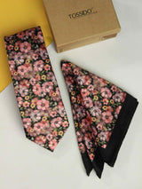 Multicolor Floral Printed Necktie and Pocket Square Set - TOSSIDO