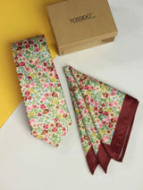 Multicolor Floral Printed Necktie and Pocket Square Set - TOSSIDO