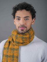 Mustard & Grey Checkered Poly - Wool Muffler - TOSSIDO