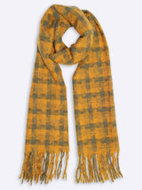 Mustard & Grey Checkered Poly - Wool Muffler - TOSSIDO