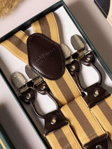 Mustard Stripe Elastic Suspender with Brown Leather Trims - TOSSIDO
