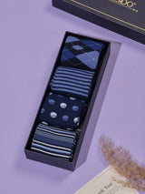 Navy Argyle, Stripe & Dot Socks – Pack of 4
