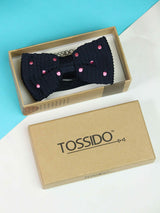 Navy Blue Base with Pink Polka Dot Pattern Knitted Bow Tie - TOSSIDO