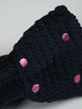 Navy Blue Base with Pink Polka Dot Pattern Knitted Bow Tie - TOSSIDO