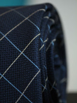 Navy Blue Check Woven Silk Necktie - TOSSIDO