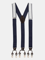 Navy Blue Dot Elastic Suspender with Vegan Leather Patch - TOSSIDO