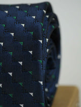 Navy Blue Geometric Woven Necktie - TOSSIDO