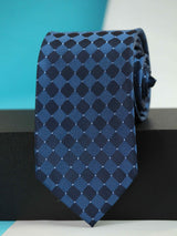 Navy Blue Geometric Woven Silk Necktie - TOSSIDO