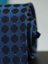 Navy Blue Geometric Woven Silk Necktie - TOSSIDO