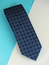 Navy Blue Geometric Woven Silk Necktie - TOSSIDO