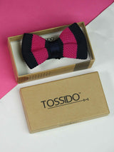 Navy Blue & Hot Pink Stripe Knitted Bowtie - TOSSIDO