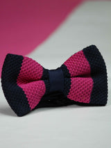 Navy Blue & Hot Pink Stripe Knitted Bowtie - TOSSIDO