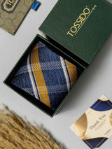 Navy Blue & Mustard Check Striped Necktie - TOSSIDO