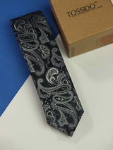 Navy Blue Paisley Skinny Necktie - TOSSIDO