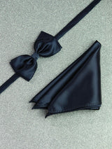 Navy Blue Solid Bowtie & Pocket Square Set - TOSSIDO